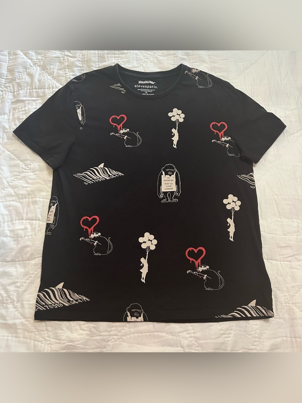 Eleven Paris x Brandalised Banksy T-Shirt Black XL AOP Graffiti Art Streetwear